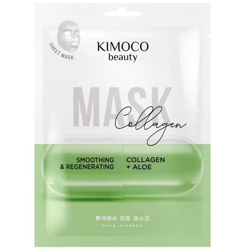 Kimoco Beauty Smoothing & Regenerating Collagen & Aloe Face Sheet Mask Λειαντική & Αναζωογονητική Μάσκα Προσώπου με Κολλαγόνο & Αλόη 23ml