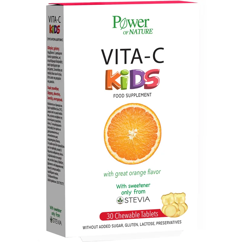 Power Health Vita-C Kids Συμπλήρωμα Διατροφής με Βιταμίνη C Μόνο Για Παιδιά με Γλυκαντικό Από το Φυτό Stevia 30 Μασώμενα Δισκία