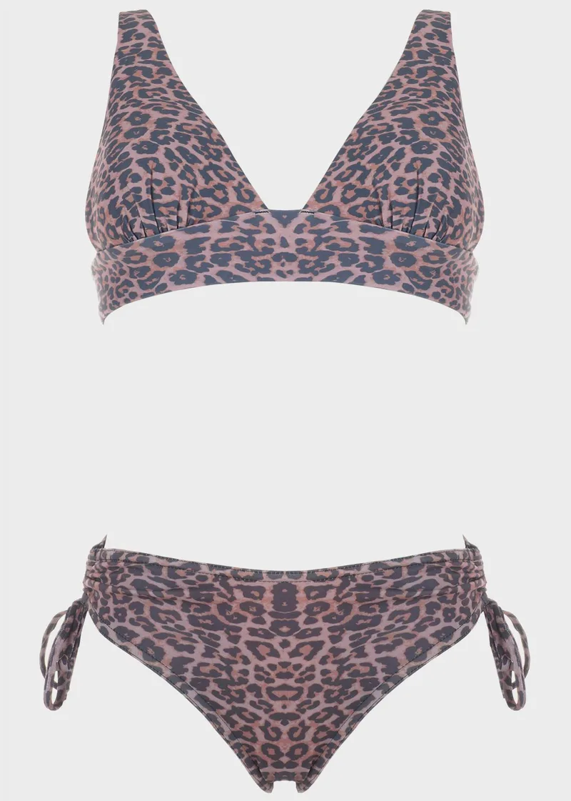 Σετ μαγιό bikini animal print slip ψηλόμεσο ρυθμιζόμενα πλαϊνά.Καλύπτει C-D Cup ANIMAL