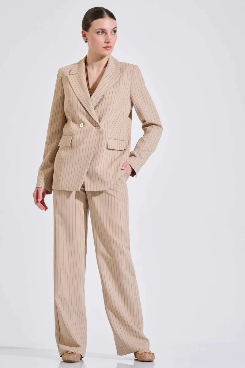 Bill Cost γυναικείο παντελόνι με ριγέ σχέδιο Straight Fit - 10-320628-0 Μπεζ