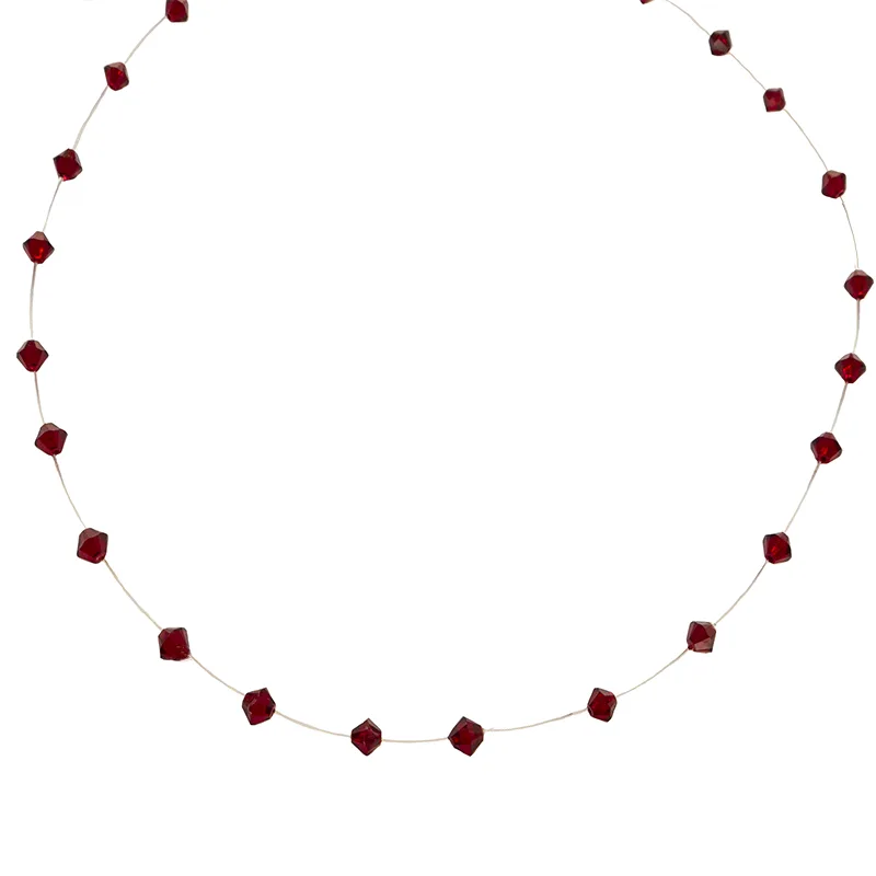 Jt Ασημένιο κολιέ με αυθεντικά Swarovski σε πετονιά Κόκκινο