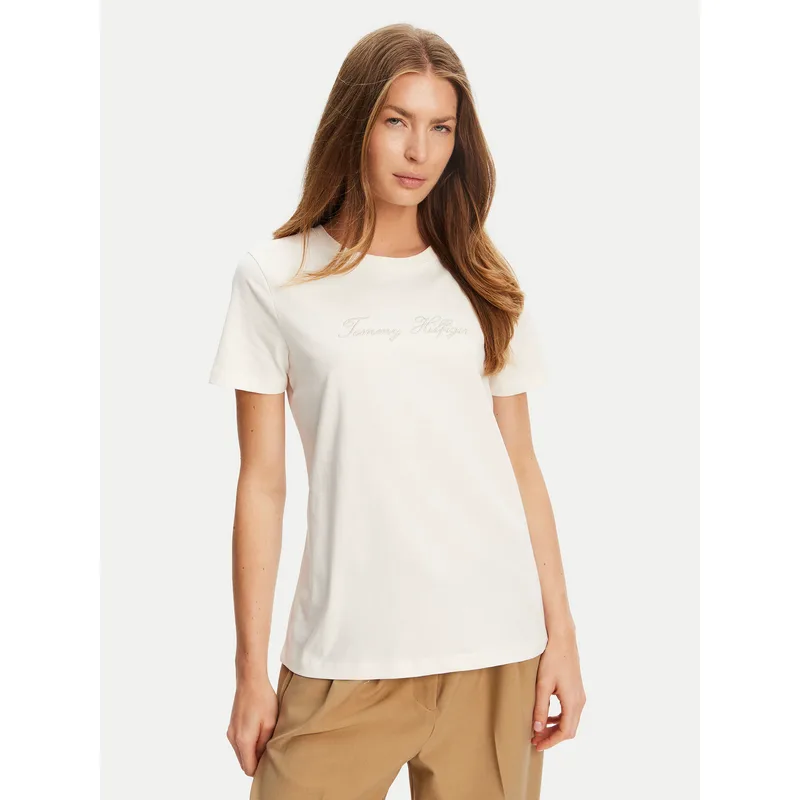 Tommy Hilfiger T-Shirt Script WW0WW47210 Εκρού Regular Fit