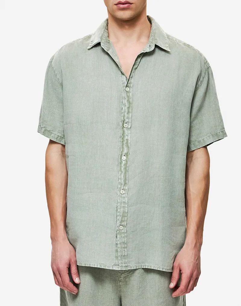 DIRTY LAUNDRY SHORTSLEEVE LINEN SHIRT DLMS000153-VINTAGE GREIGE Gray