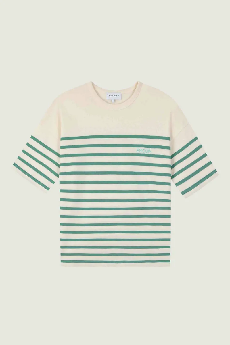 Maison Labiche γυναικείο βαμβακερό T-shirt με ριγέ σχέδιο "Amour" - WWMONTPARSSGOOD Πράσινο
