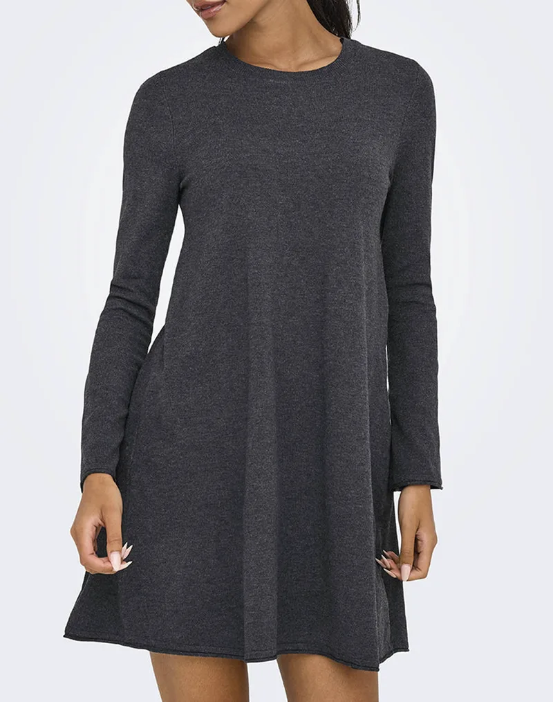 ONLY ONLAMALIO LIFE LS ONECK DRESS KNT 15349936-Dark Grey Melange DarkGray