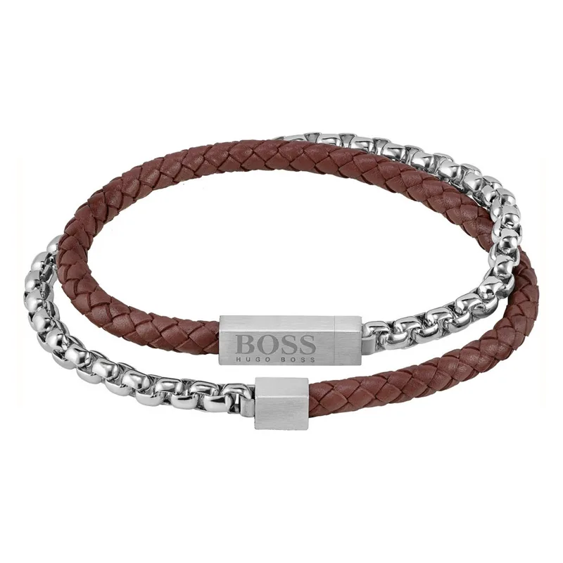 HUGO BOSS Αντρικό Δερμάτινο Βραχιόλι με Ατσάλι 1580149M