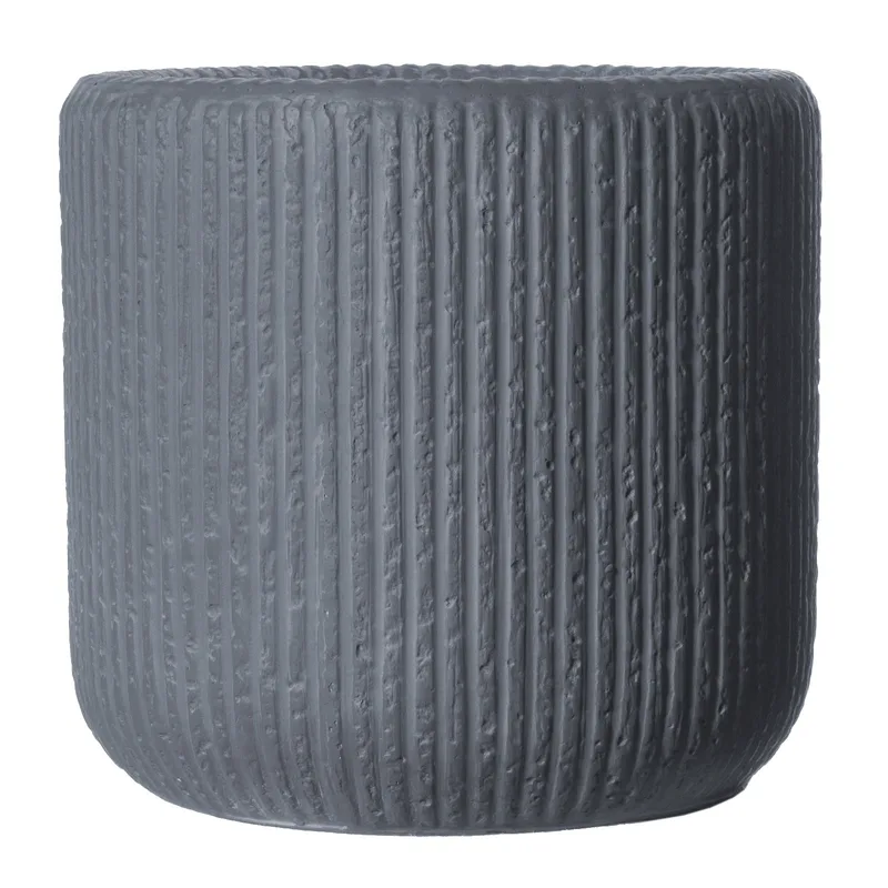 Supergreens Γλάστρα Πήλινη Στρογγυλή "Stripe" Γκρι Σκούρο XL 50x50x47 εκ.