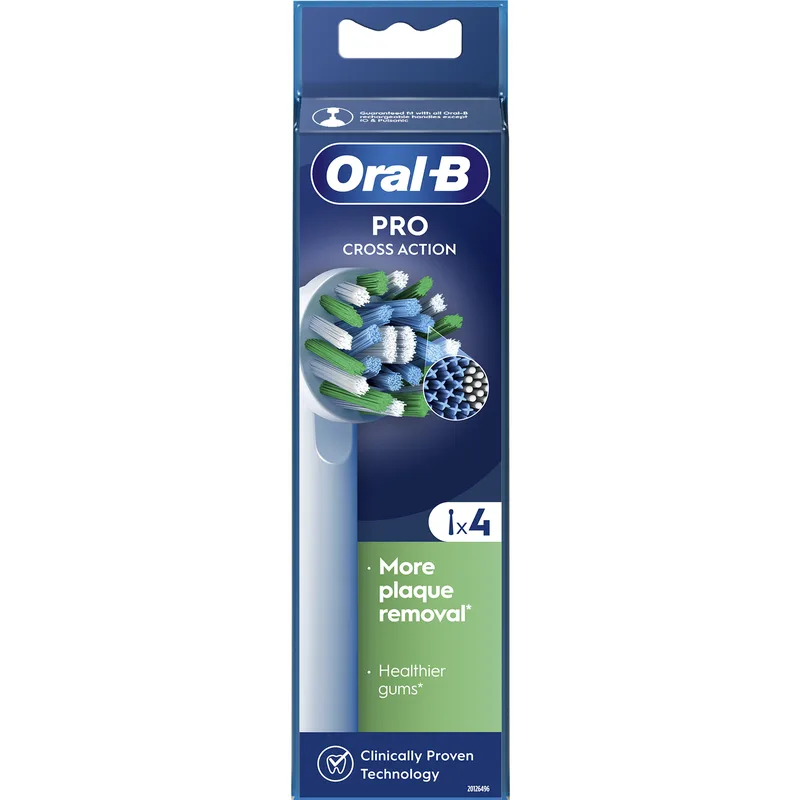Oral-B Pro Cross Action Medium Electric Toothbrush Head Replacement White Ανταλλακτικές Κεφαλές Ηλεκτρικής Οδοντόβουρτσας για Αφαίρεση της Πλάκας & Προστασία των Ούλων με Μεσαίας Σκληρότητας Ίνες & Ένδειξη Αντικατάστασης της Κεφαλής 4 Τεμάχια