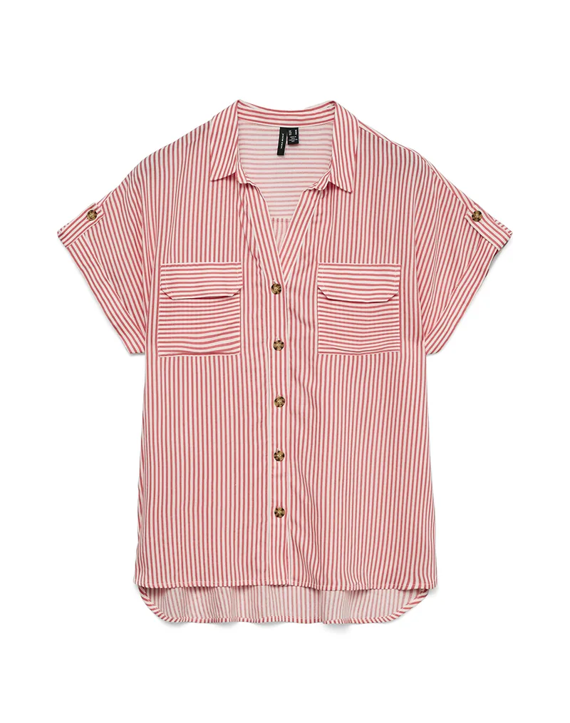 VERO MODA VMBUMPY SS SHIRT WVN NOOS 10310139-Snow WhiteCoralParadise Coral
