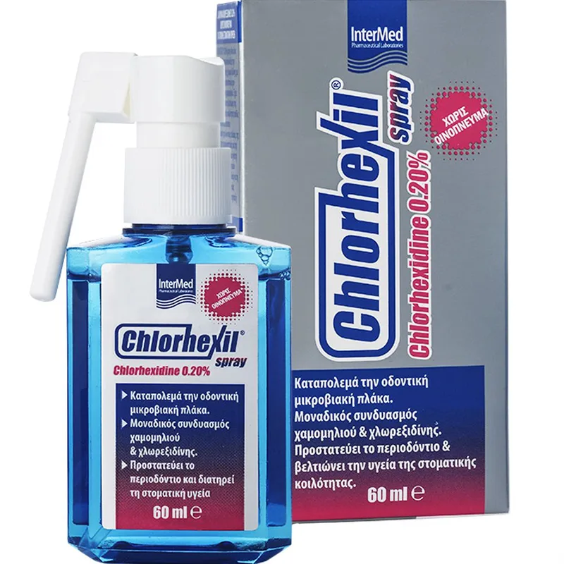 Chlorhexil Chlorhexidine 0.20% Oral Spray Στοματικό Διάλυμα Χλωρεξιδίνης 0.20% σε Μορφή Spray για Στοχευμένη Τοπική Εφαρμογή Κατά των Ερεθισμών για Άμεση Ανακούφιση 60ml