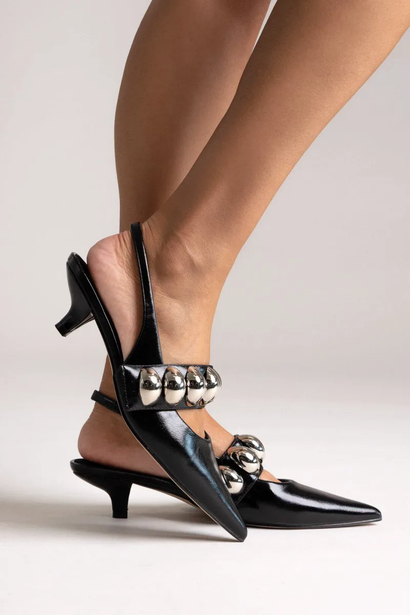 CORINA Slingback Pumps - M5771 - Black Crinkled Patent