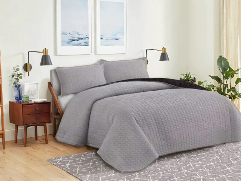 Κουβερλί Σετ Μονόχρωμο Leaves Διπλής Όψεως Microfiber Γαρύφαλλο - Γκρι, 220x240