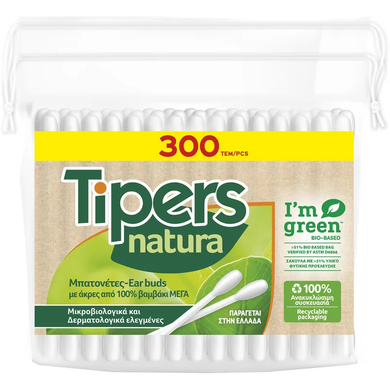 Tipers Natura Μπατονέτες με Άκρες από 100% Βαμβάκι & Οικολογικό Σχεδιασμό 300 Τεμάχια