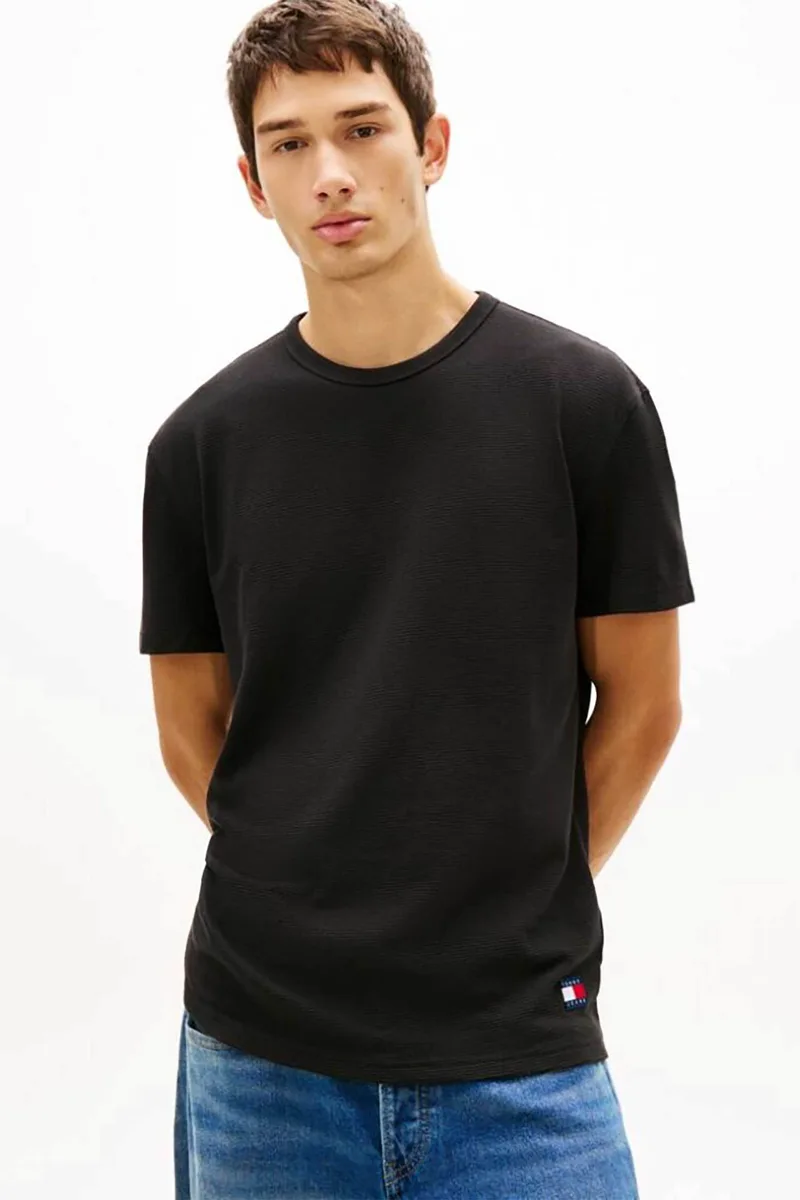 Tommy Jeans ανδρικό T-shirt με waffle πλέξη Slim Fit - DM0DM22529 Μαύρο