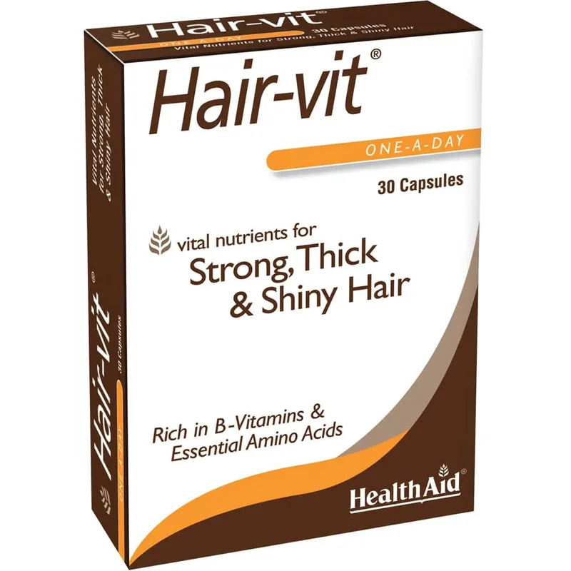Health Aid Hair-Vit Συμπλήρωμα Διατροφής Βιταμινών, Μετάλλων & Αμινοξέων για Δυνατά με Όγκο & Λάμψη Μαλλιά Κατάλληλο για Αντιμετώπιση της Εποχικής Τριχόπτωσης 30caps