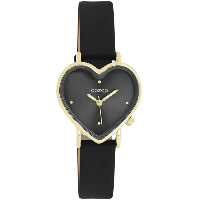 Ρολόι γυναικείο με καρδιά OOZOO Black Leather Strap C11452 C11452