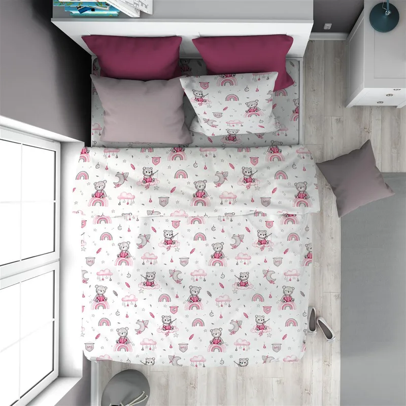 Παπλωματοθήκη Εμπριμέ kids Cloudy Bear 582 160X240 White-Ροζ 100% Cotton