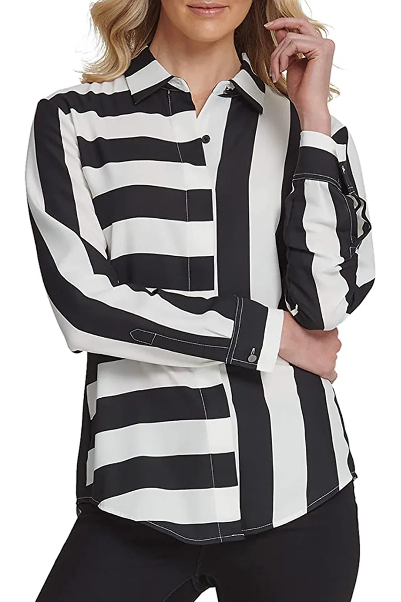 Πουκάμισο Μακρυμάνικο DKNY Ριγέ P8RM6501-BLI Γυναικείο