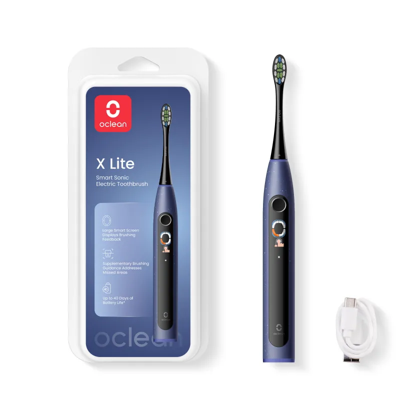 Ηλεκτρική οδοντόβουρτσα Oclean X Lite, 72000 στροφές ανά λεπτό, 5 λειτουργίες, Smart, Οθόνη αφής, Αυτονομία έως 40 ημέρες, Αναφορά καθαρισμένων περιοχών, Σκούρο μπλε