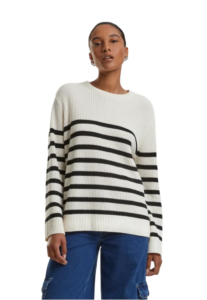 Ladies Rib Striped Sweater Urban Classics TB6895-04250 Whitesand/Black