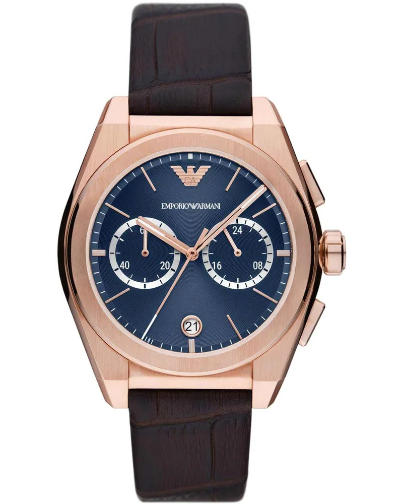 EMPORIO ARMANI Federico Chronograph - AR11563, Rose Χρυσό case with Brown Leather Strap