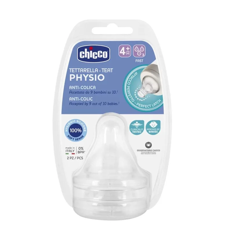 Chicco Θηλή Σιλικόνης Physio Perfect 5 Γρήγορη Ροή 4Μ+ (2τμχ)