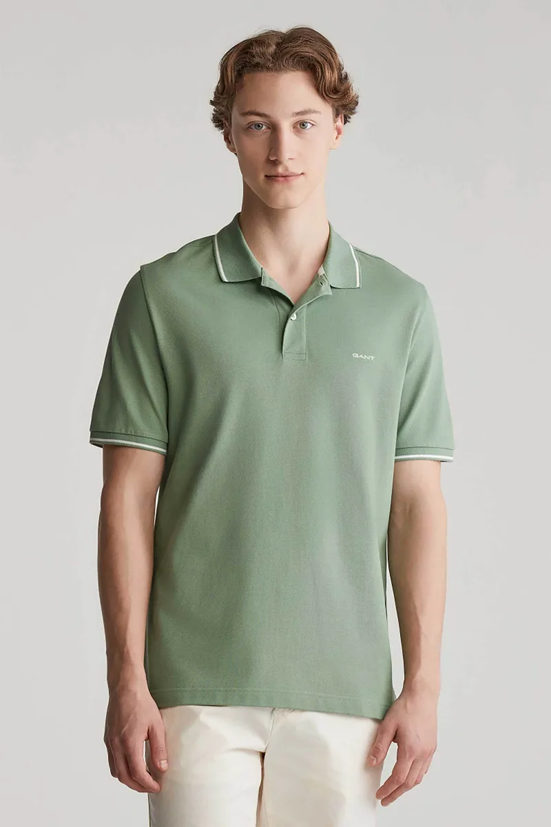 Gant ανδρική μπλούζα πόλο πικέ με contrast trims Regular Fit - 2062034 Πράσινο Ανοιχτό