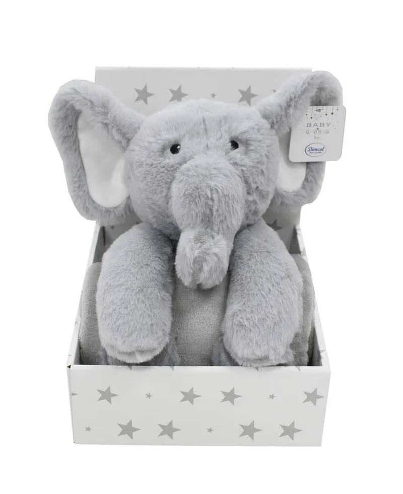 Λούτρινο Ζωάκι Σετ 2 Τεμ- Dimcol Elephant 03 Ύψος 25 cm & Κουβέρτα Coral Fleece 75x90 cm Grey