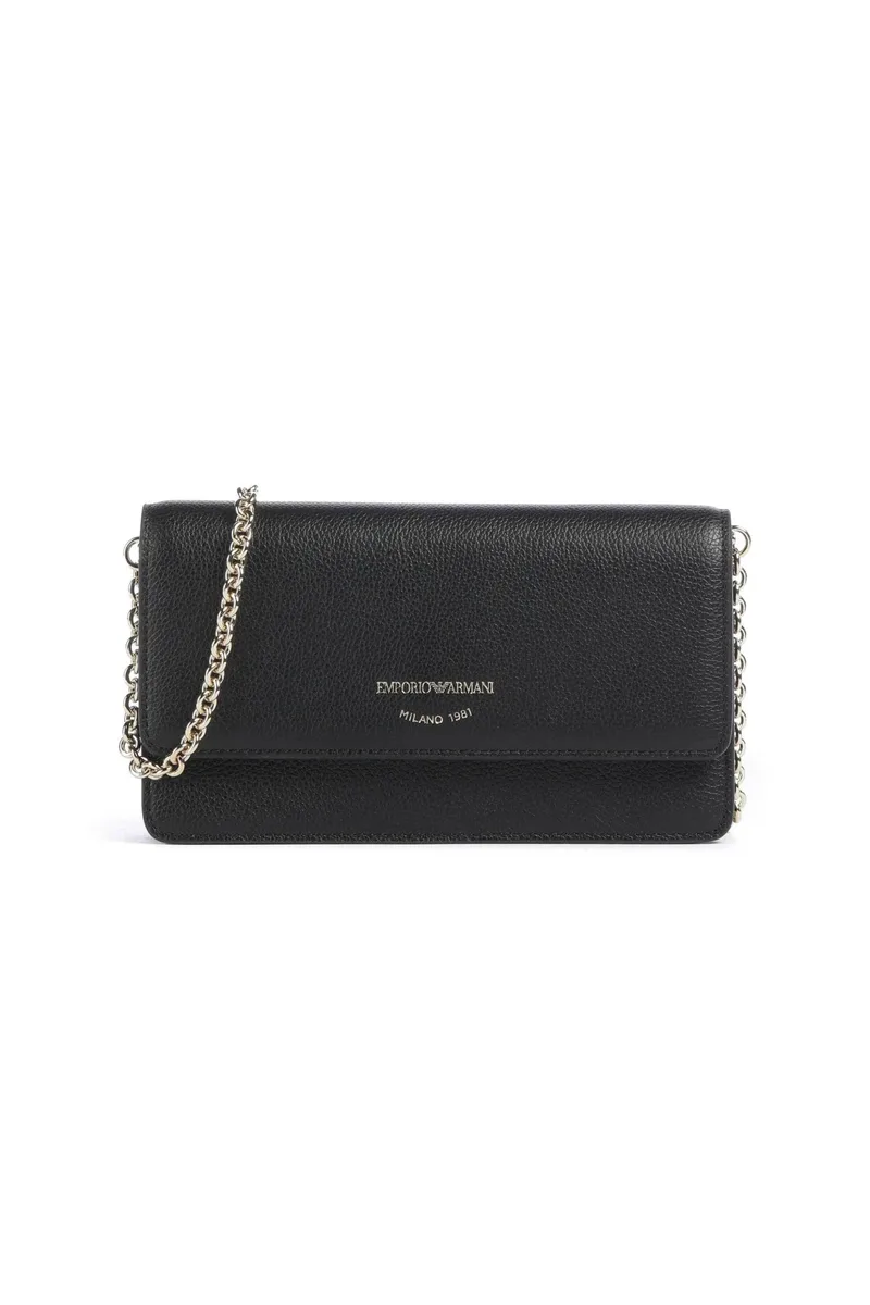 Emporio Armani γυναικείο δερμάτινο mini bag crossbody με λογότυπο - EW003036AF19568 Μαύρο