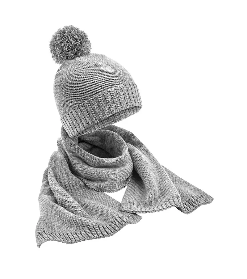 Σετ Δώρου Πλεκτό Κασκόλ και Σκούφος B401 Beechfield Light Grey Fleck