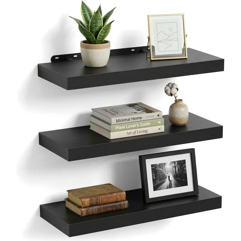Ράφια Τοίχου Relaxdays 3 x Wall Shelves για Διακοσμητικά / Βιβλία / Μπαχαρικά 3 Τεμάχια 50cm - Black (10052695_8216)