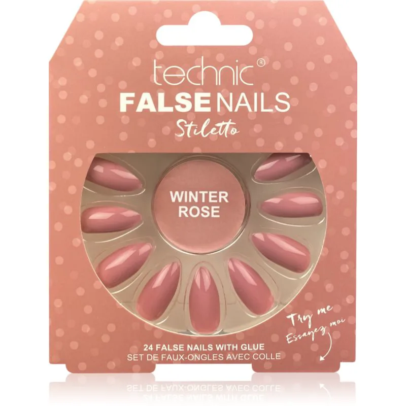 Technic Cosmetics False Nails Stiletto Ψεύτικα νύχια Winter Rose 24 τμχ