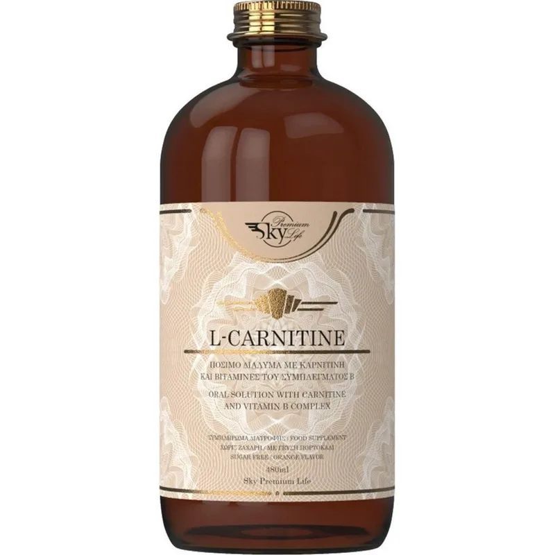 Sky Premium Life L-Carnitine Συμπλήρωμα Διατροφής Αμινοξέος Καρνιτίνης για Ενίσχυση του Μεταβολισμού, Ενέργεια & Καλή Καρδιαγγειακή Υγεία σε Πόσιμο Υγρό με Γεύση Πορτοκάλι 480ml