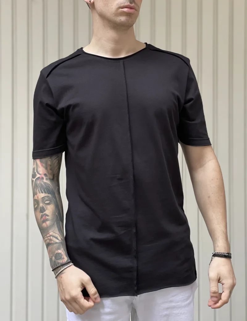 NDC ανδρικό μαύρο ασύμμετρο T-shirt με ραφή 232917