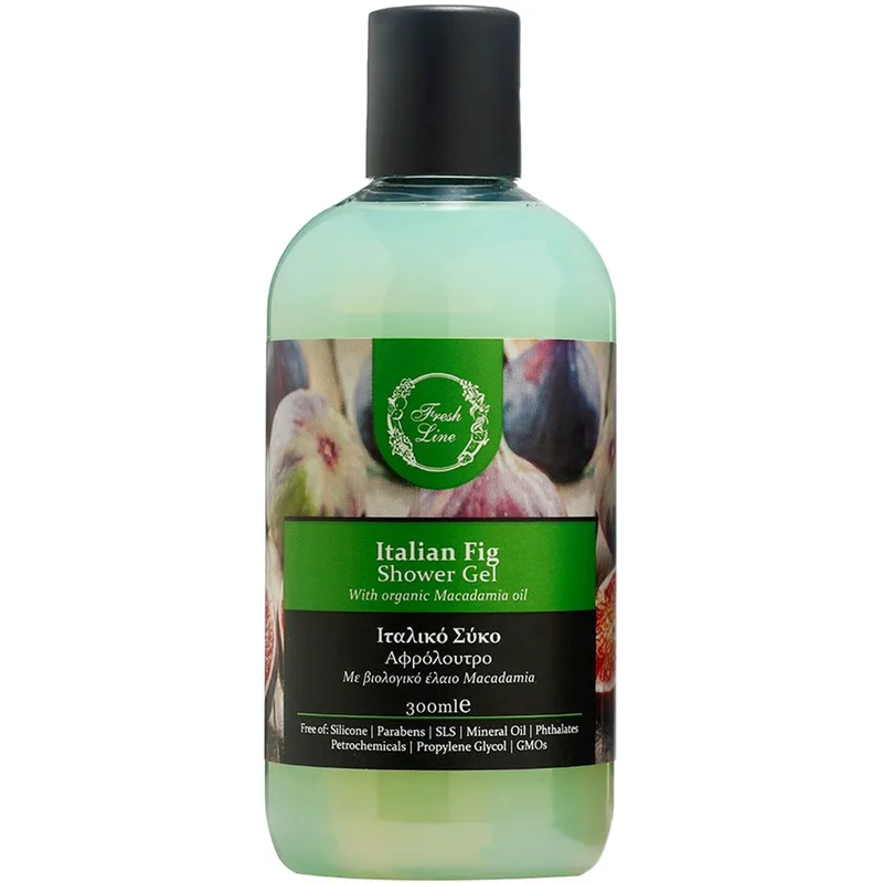 Fresh Line Italian Fig Shower Gel Εκλεπτυσμένο & Μεσογειακό Αφρόλουτρο Φυσικής Σύνθεσης με Ιταλικό Σύκο & Βιολογικό Έλαιο Macadamia 300ml