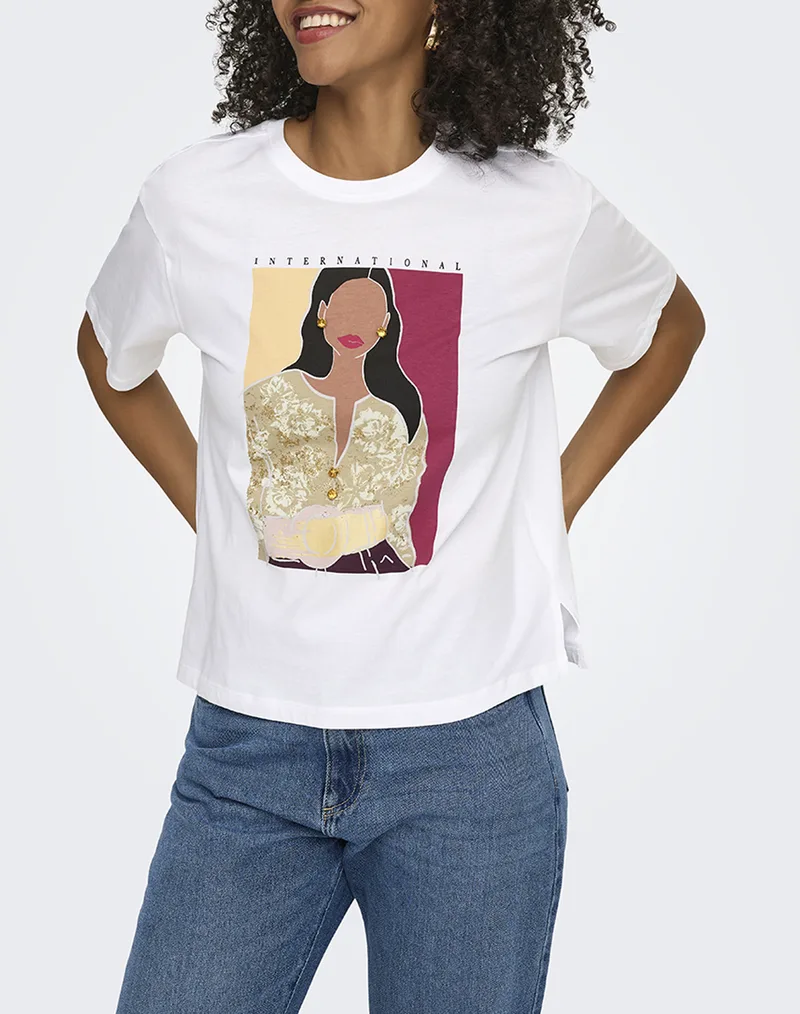 ONLY ONLSUSAN S/S PRINT TOP BOX JRS 15372179-Bright WhiteSusan interantional White