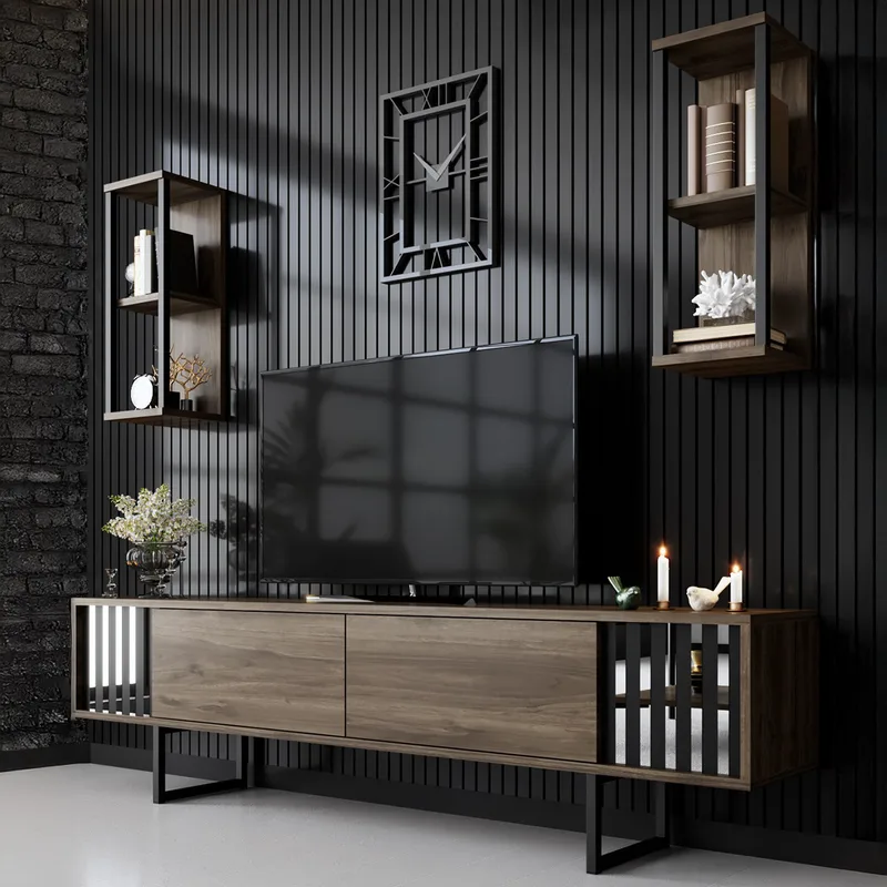 Έπιπλο Τηλεόρασης Chrome Line - Walnut, Black 618Bly1144 (180x18x30)