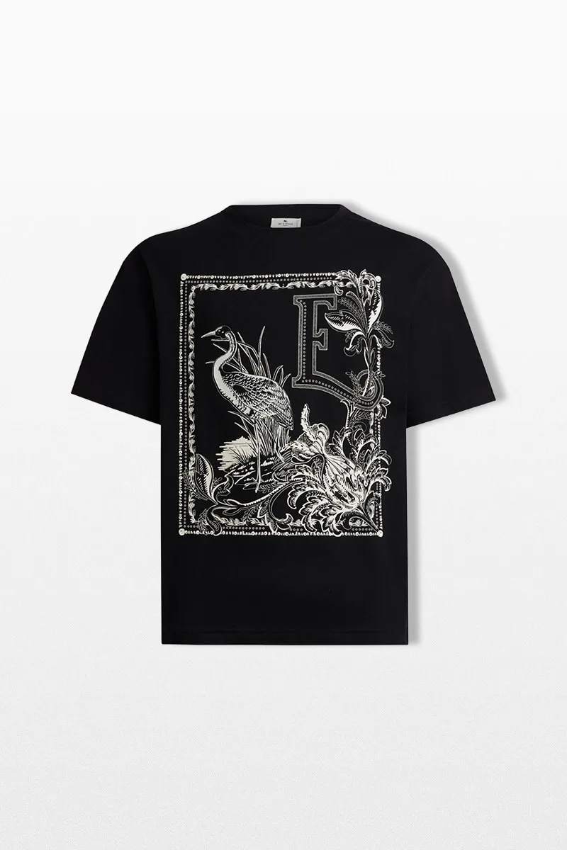ETRO Ανδρικό Μαύρο Placed Print T-Shirt