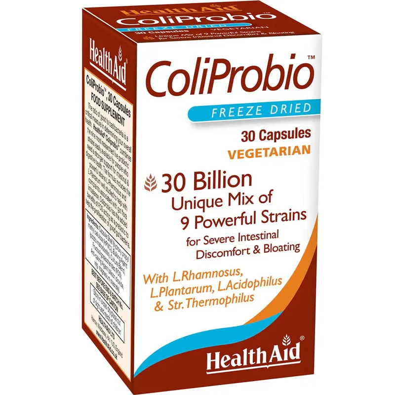 Health Aid ColiProbio (30 Billion) Συμπλήρωμα Διατροφής 9 Προβιοτικών Στελεχών Υψηλής Ισχύος & Πρεβιοτικών για την Καλή Υγεία του Γαστρεντερικού Συστήματος & Ισορροπία της Βακτηριακής Χλωρίδας του Εντέρου 30caps