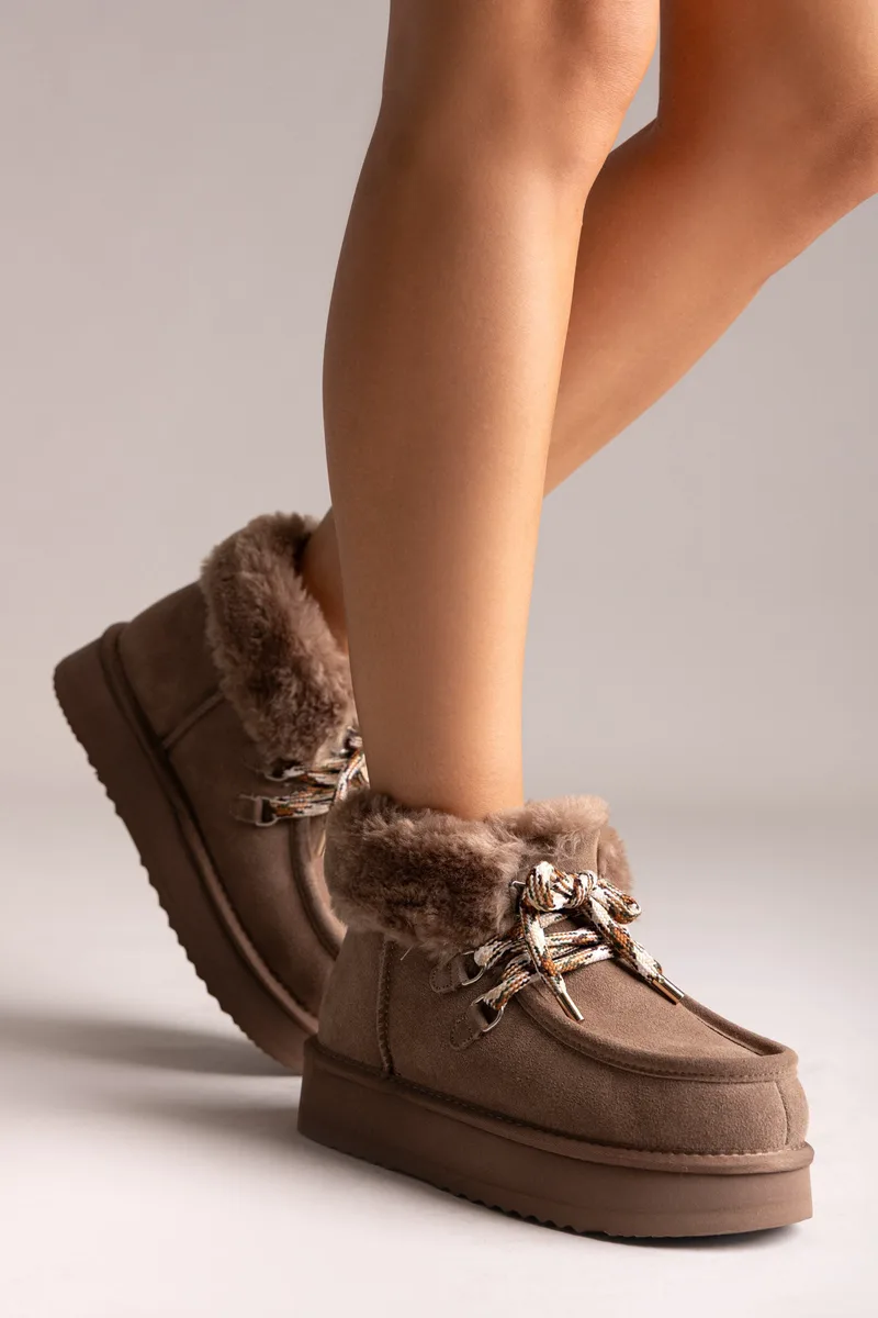 KELARA Fur Lined Ankle Boots - K51311 - Taupe Suede