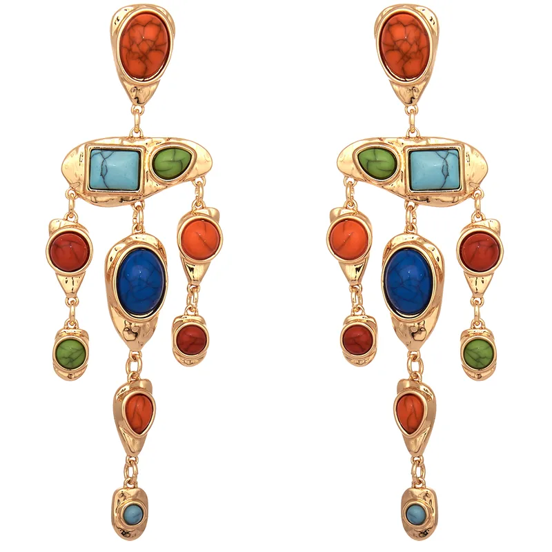 boho luxe σκουλαρίκια μεταλλικά με πέτρες Βaroque