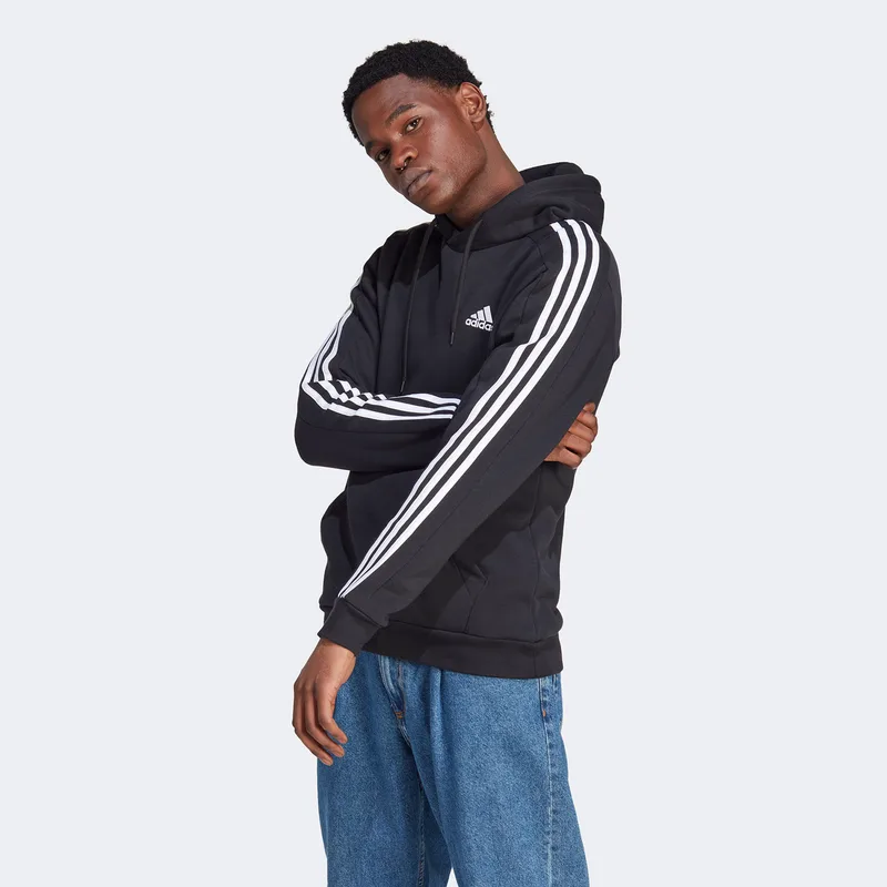 ADIDAS ESSENTIALS FLEECE 3-STRIPES HOODIE ΜΑΥΡΟ