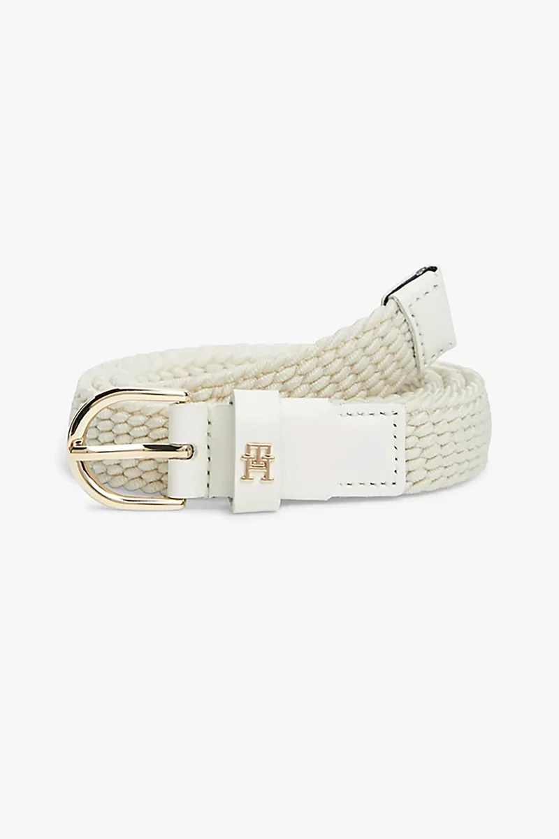 Tommy Hilfiger γυναικεία ζώνη με μεταλλικό monogram και πλεκτό σχέδιο - AW0AW17973 Κρέμ