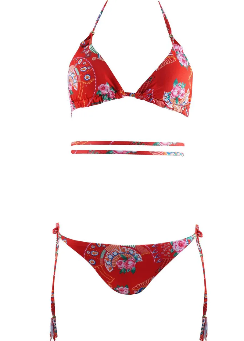 Set μαγιό τρίγωνο ενισχυμένο bikini δετό κανονική γραμμή. Καλύπτει B cup ΚΟΚΚΙΝΟ