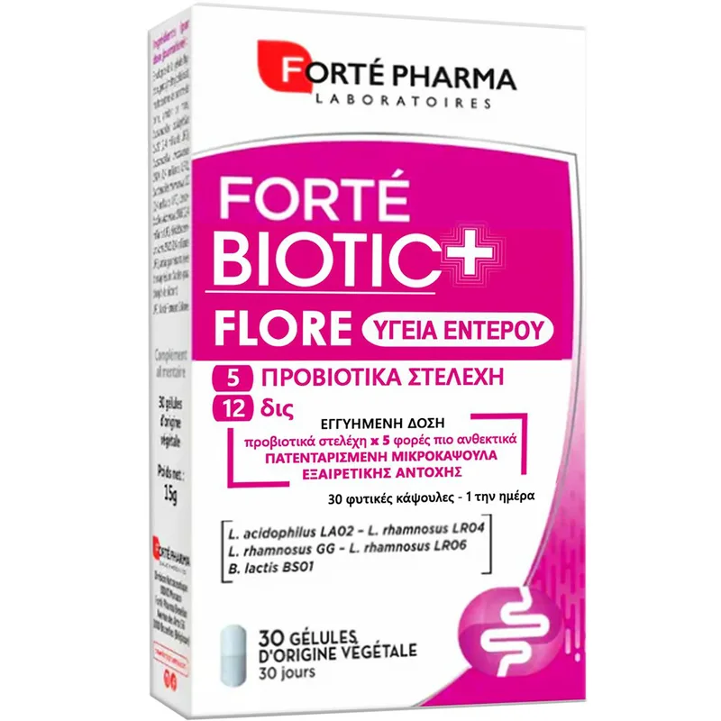 Forte Pharma Forte Biotic+ Flore Συμπλήρωμα Διατροφής 5 Προβιοτικών Στελεχών για την Καλή Υγεία του Εντερικού Συστήματος 30caps