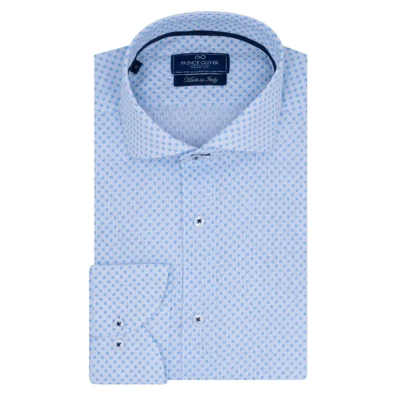 Superior Πουκάμισο Λευκό με Σιέλ με Μικροσχέδιο 100% Fine Cotton (Modern Fit)
