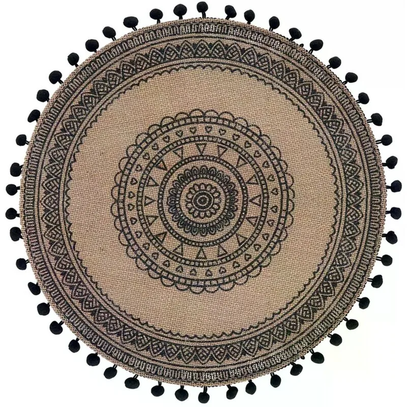 Σουπλά Στρογγυλό Ψάθινο 38cm - Καφέ/Μαύρο
