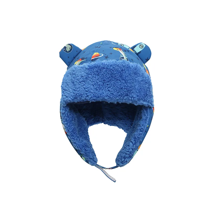 Αδιάβροχο Σκουφάκι Fleece-Sherpa 4-6 Χρονών Trapper Hat Dino Flapjackkids FJKTH749L (Ύφασμα: Fleece, Χρώμα: Μπλε) - FlapJackKids - FJKTH749L