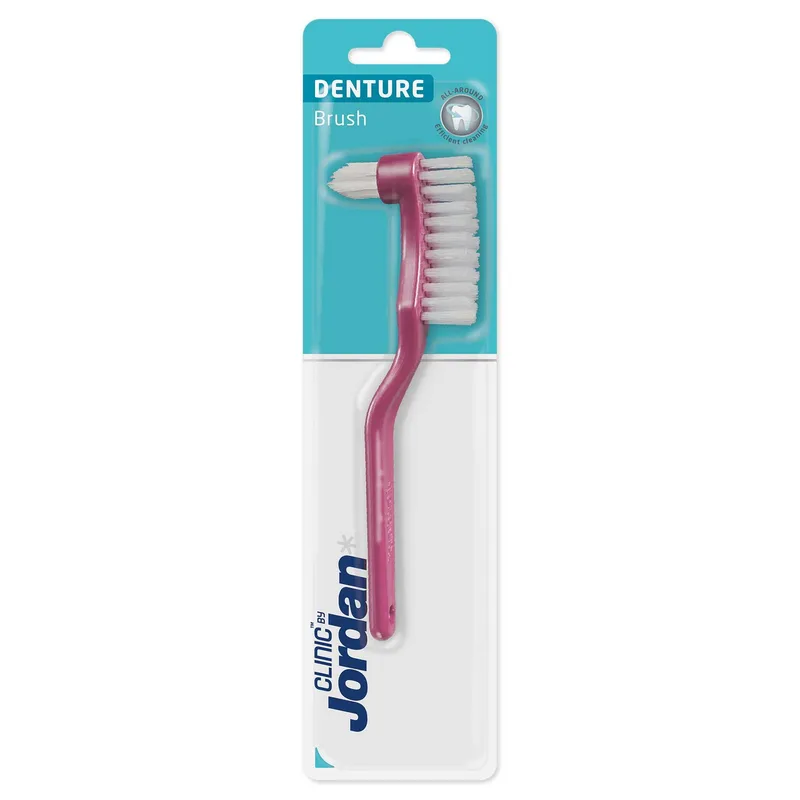 Jordan Clinic Denture Brush Οδοντόβουρτσα με Διπλή Κεφαλή για Τεχνητή Οδοντοστοιχία 1 Τεμάχιο - Ροζ