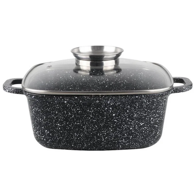 Ψησταριά Oliver Voltz OV54323C28A, 28 cm, 6.5 l, γυάλινο καπάκι, μαρμάρινο φινίρισμα, επαγωγή, μαύρο